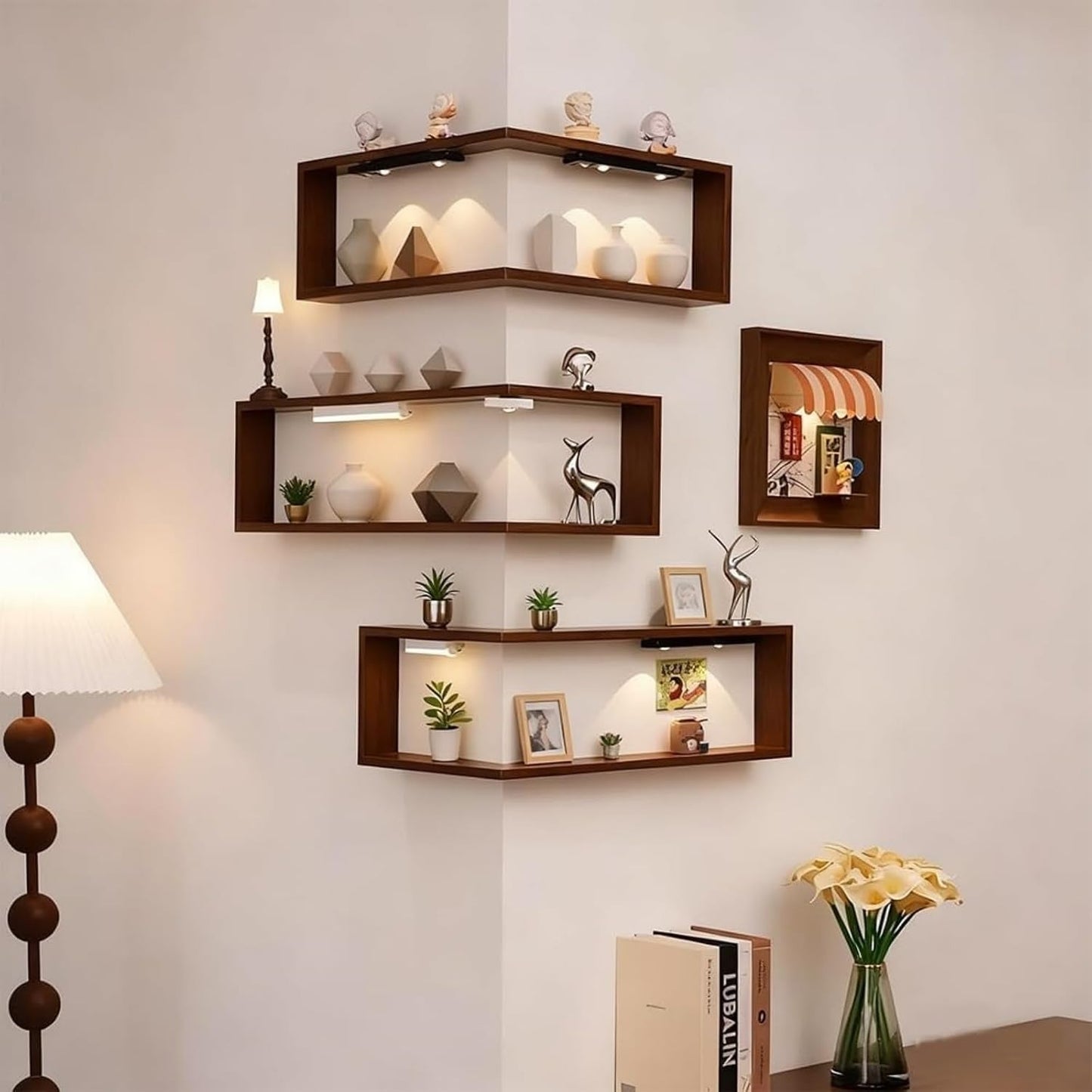 3 Pack LED Lighted Corner Floating Wall Shelves