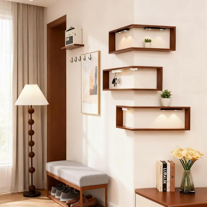 3 Pack LED Lighted Corner Floating Wall Shelves
