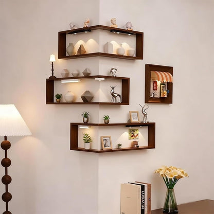 3 Pack LED Lighted Corner Floating Wall Shelves