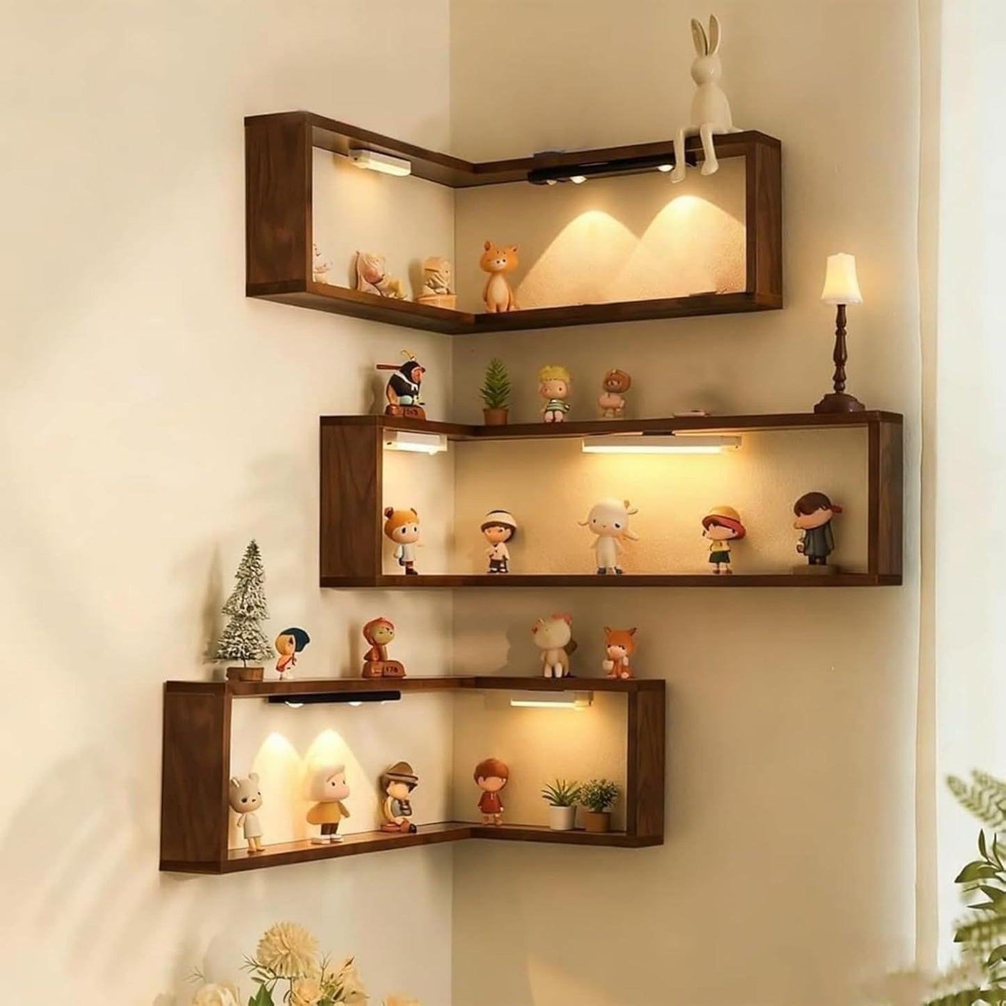 3 Pack LED Lighted Corner Floating Wall Shelves