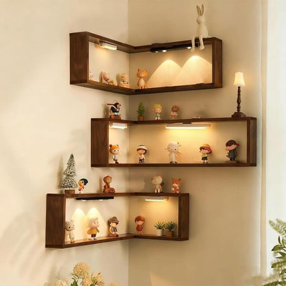 3 Pack LED Lighted Corner Floating Wall Shelves